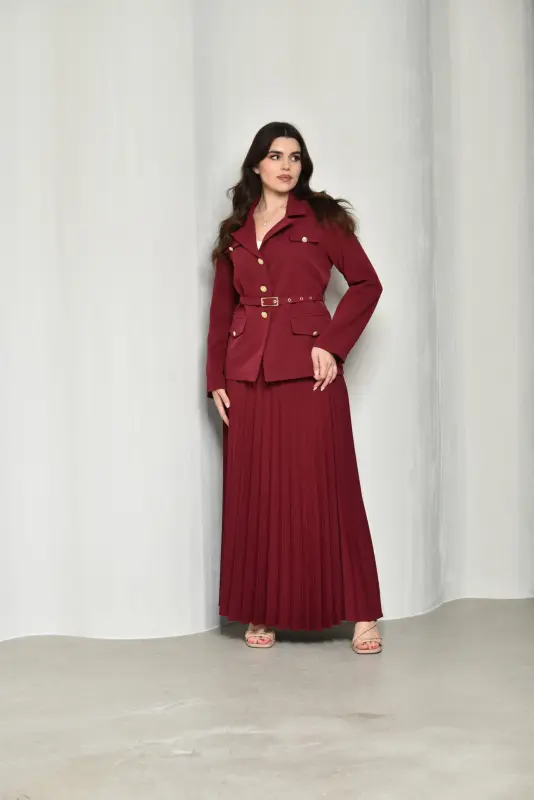 Maroon Two Pieces Outfits Blazer and Skirt - MR02