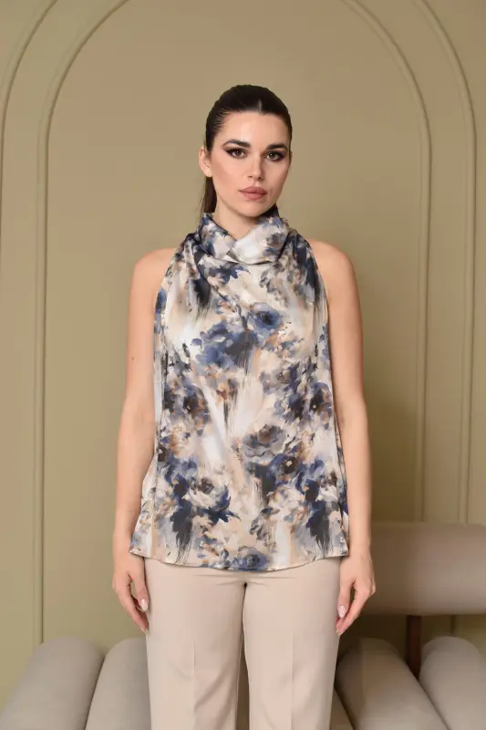 Blouse blue with grey ST0225-3