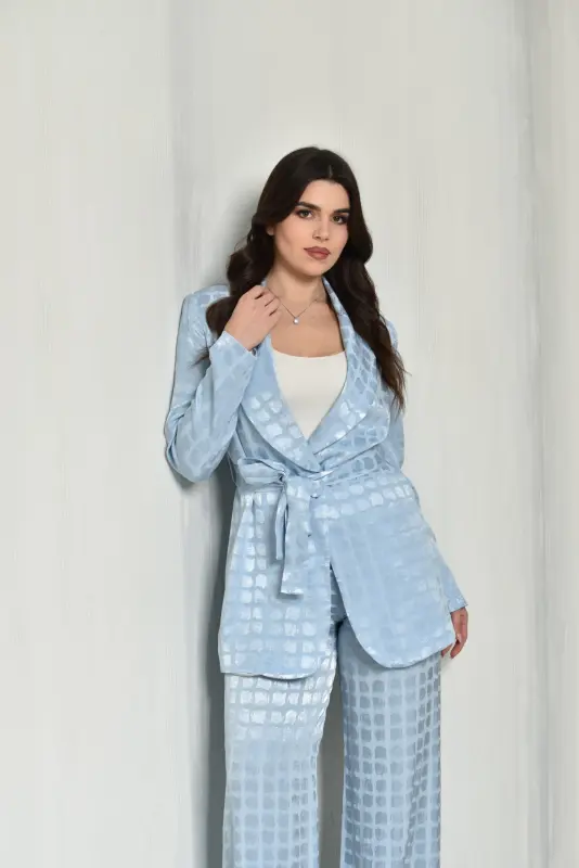 Light Blue Elegant two pieces outfit Satin