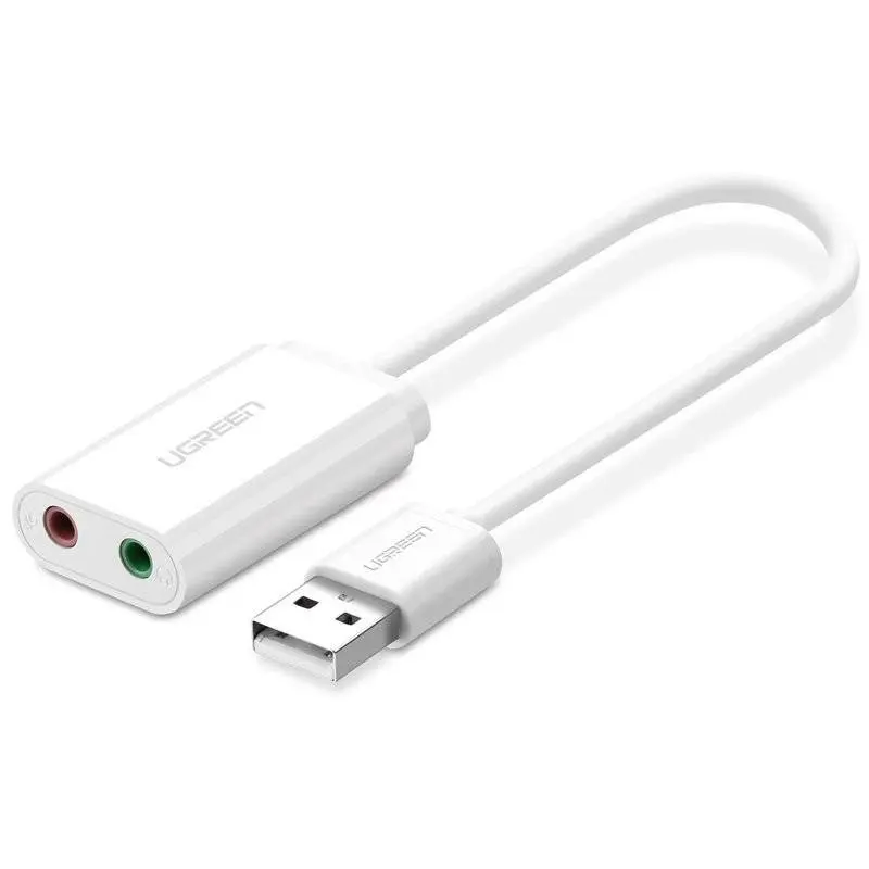 Ugreen external sound card music adapter USB - 3.5 mm mini jack 15 cm white (US205 30143)