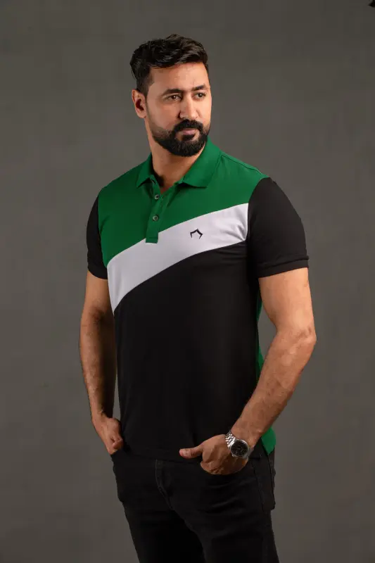 Green & Black Polo T-shirt