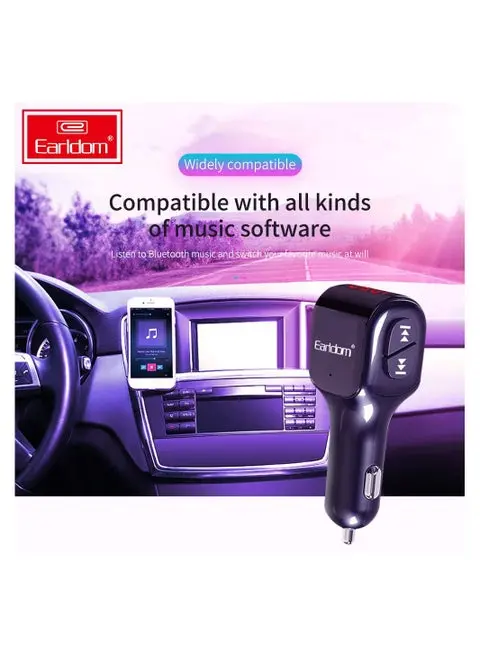 EARLDOM BT5.0 مشغل MP3 للسيارة USB جهاز إرسال FM QC عرض مجموعة مستقبل ستيريو بدون استخدام اليدين محم