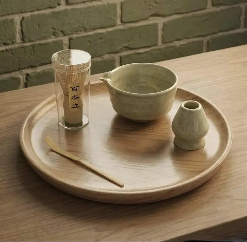 طقم ماتشا اخضر سادة 🍵