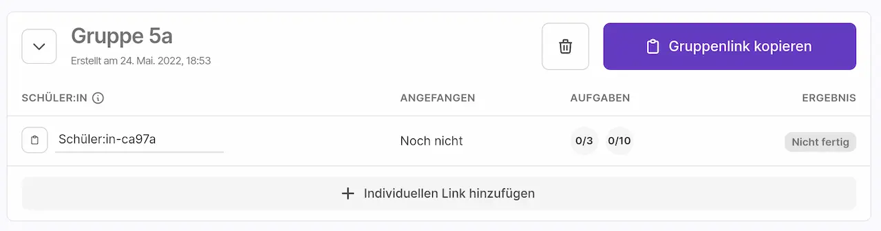 Es können nun individuelle Links erstellt werden.