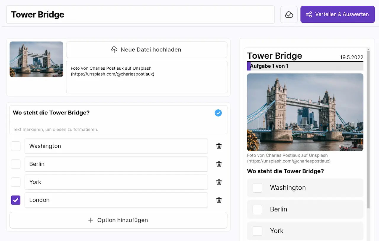 Das Bild der Tower Bridge wurde über die neue Bildsuche eingefügt.