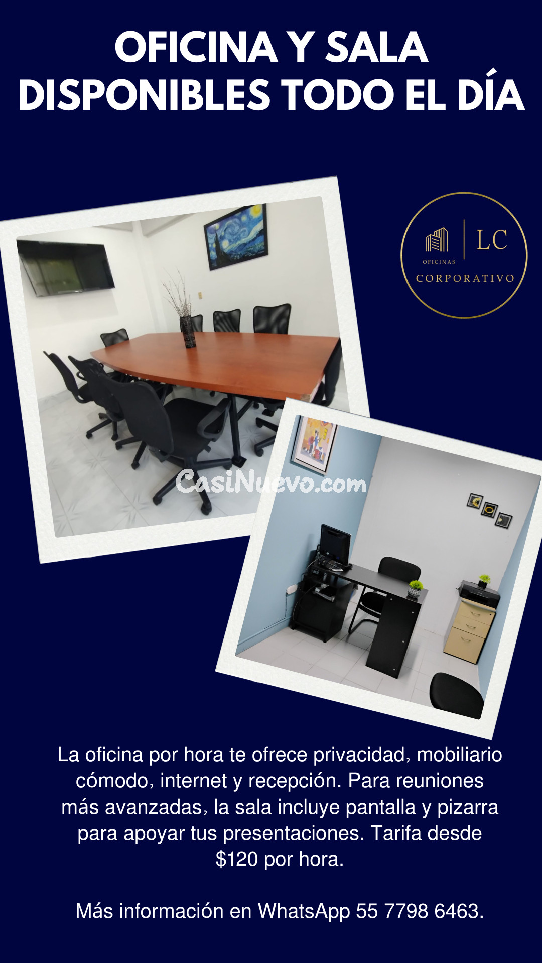 Sala de reuniones equipada para alquiler