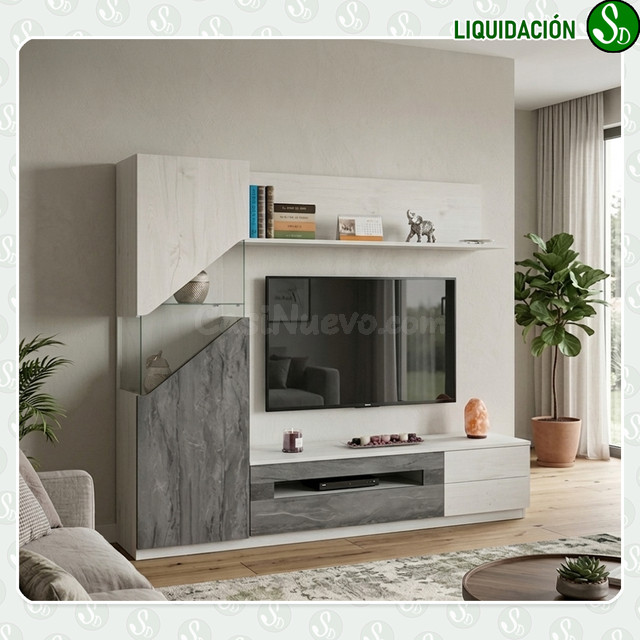 Mueble de salón moderno gris y blanco