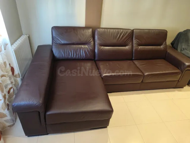 Sofá Chaiselongue Piel Marrón