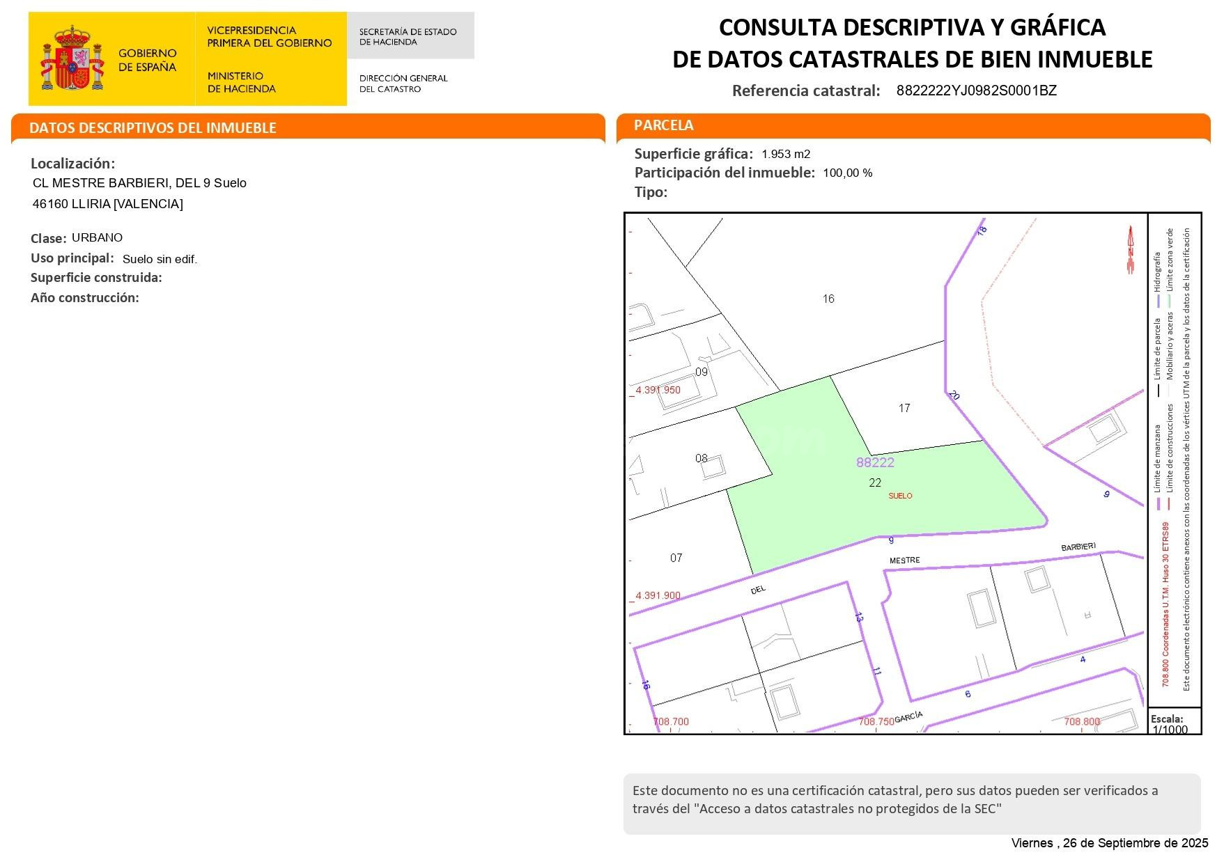 ATENCION PROMOTORES ! SOLAR URBANIZABLE URBANIZACION MONTE JARQUE-LLIRIA