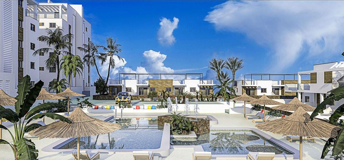 Apartamentos de 2-3 dormitorios, 2 baños, piscina comunitaria a 400 metros del mar en Mil Palmeras