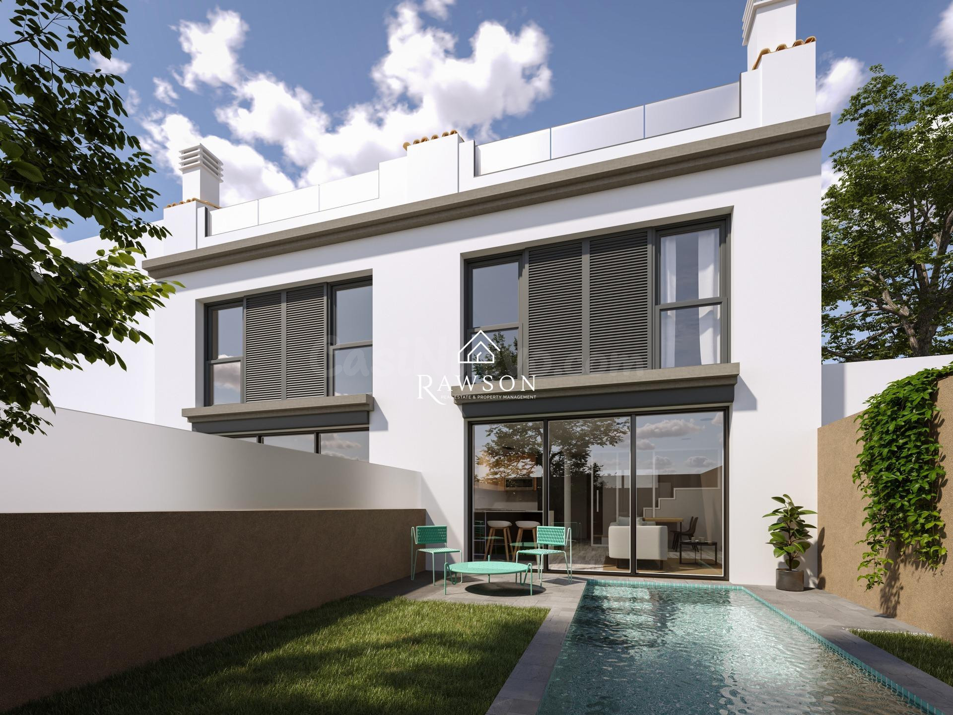 Bonita casa adosada con piscina, con cuatro dormitorios y tr