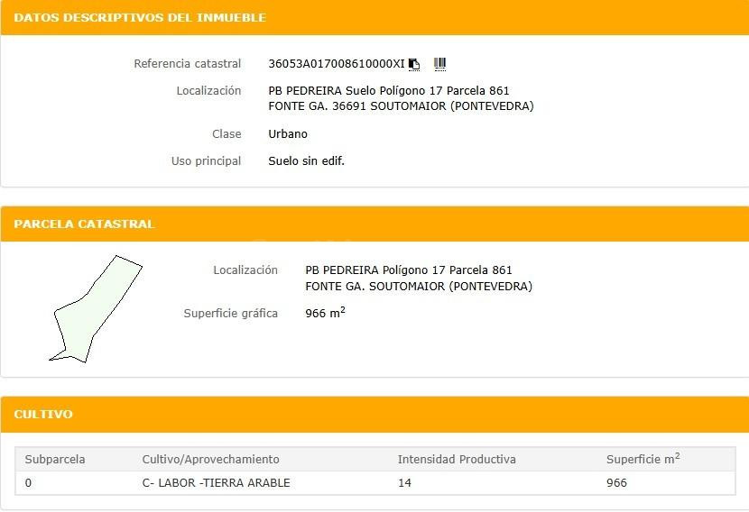 Terreno edificable para vivienda unifamiliar de 966m2 en Soutomaior