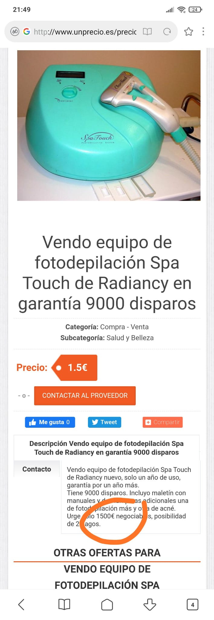 Vendo equipo de fotodepilacion marca spa touch de radiancy - foto 2