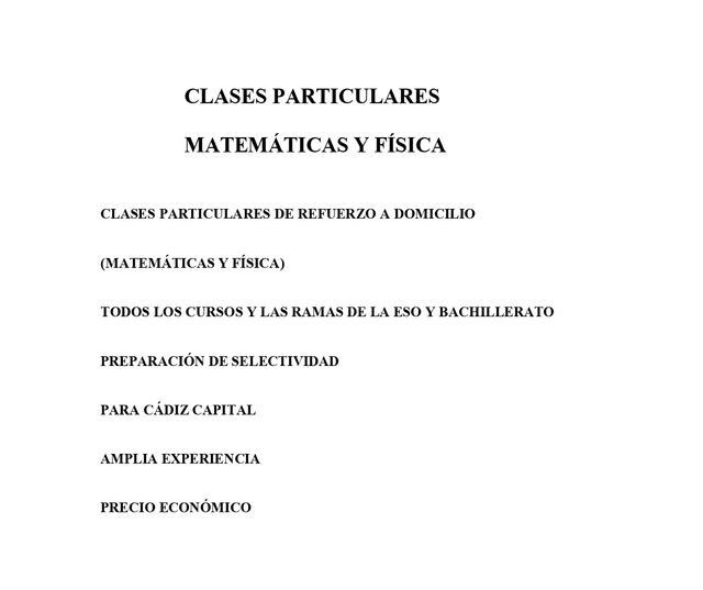 CLASES  A DOMICILIO MATEMÁTICAS Y FÍSICA (CÁDIZ)