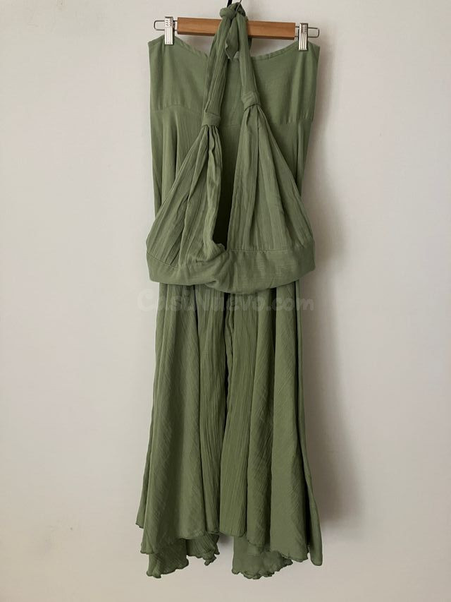 Vestido largo verde oliva
