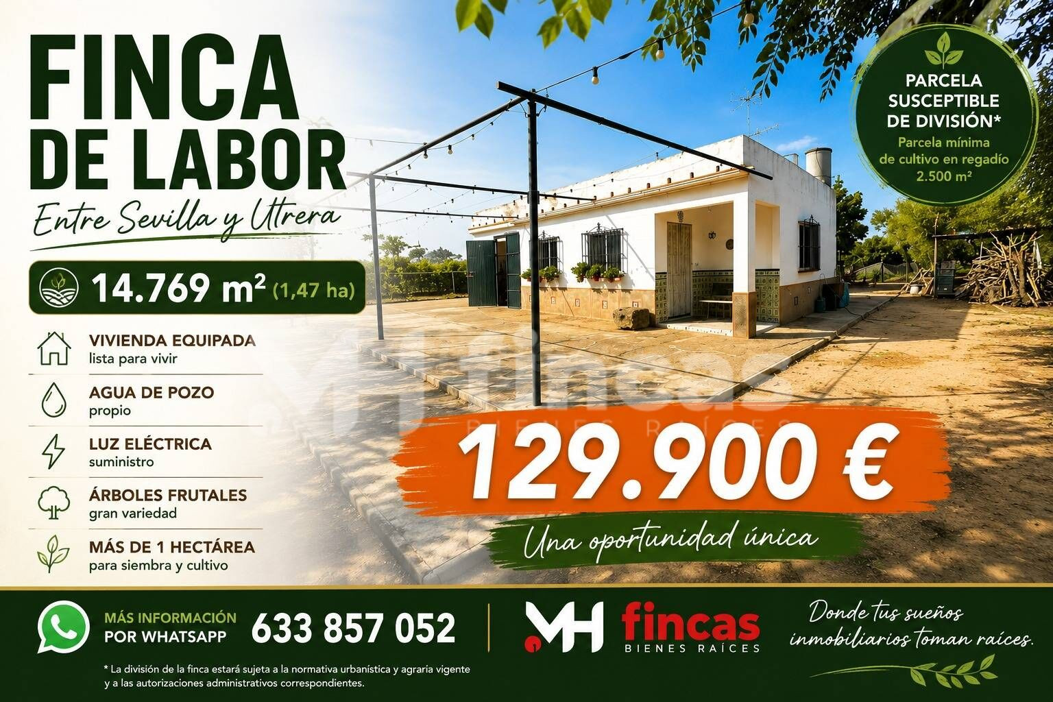 FINCA DE LABOR CON VIVIENDA, POZO Y LUZ EN UTRERA