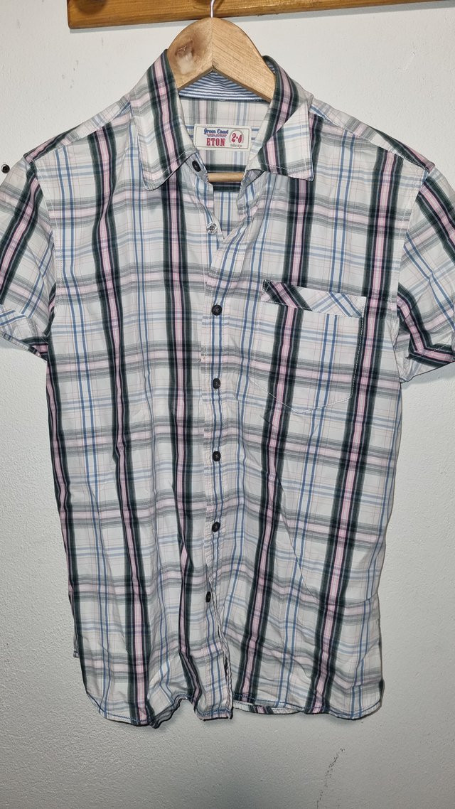 Camisa cuadros rosa azul manga corta Gijón - foto 2