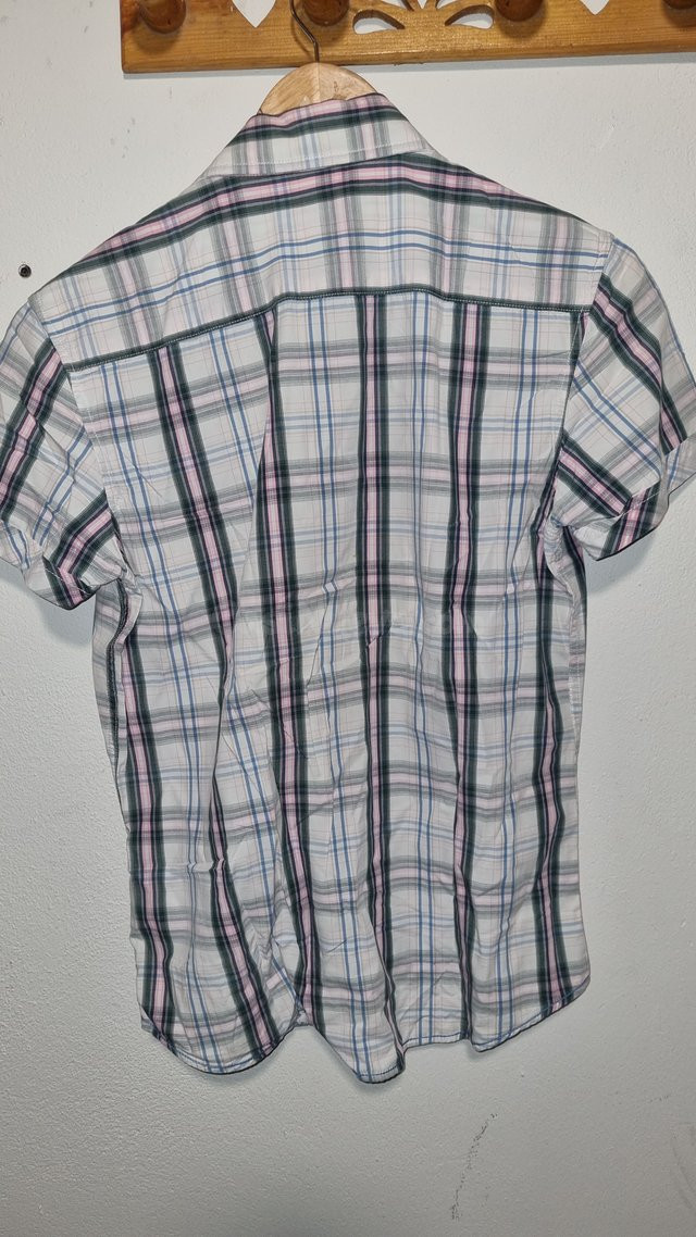 Camisa cuadros rosa azul manga corta Gijón - foto 4