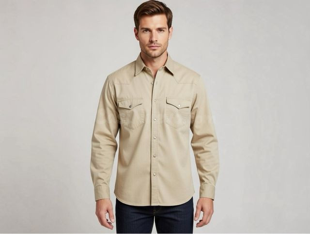 Camisa elegante beige manga larga Gijón - foto 2