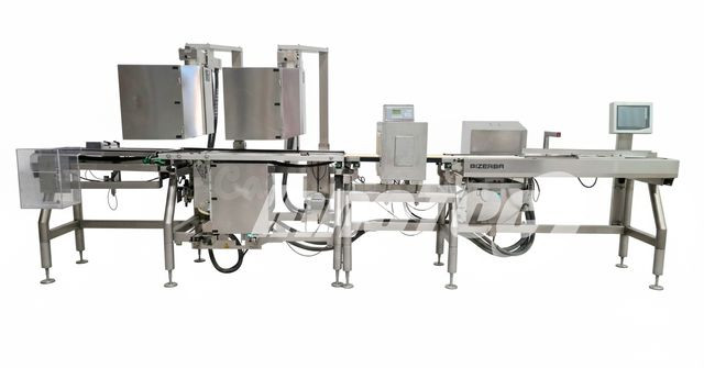 Etiquetadora industrial Bizerba GLMI con 3 cabezales y detector de metales