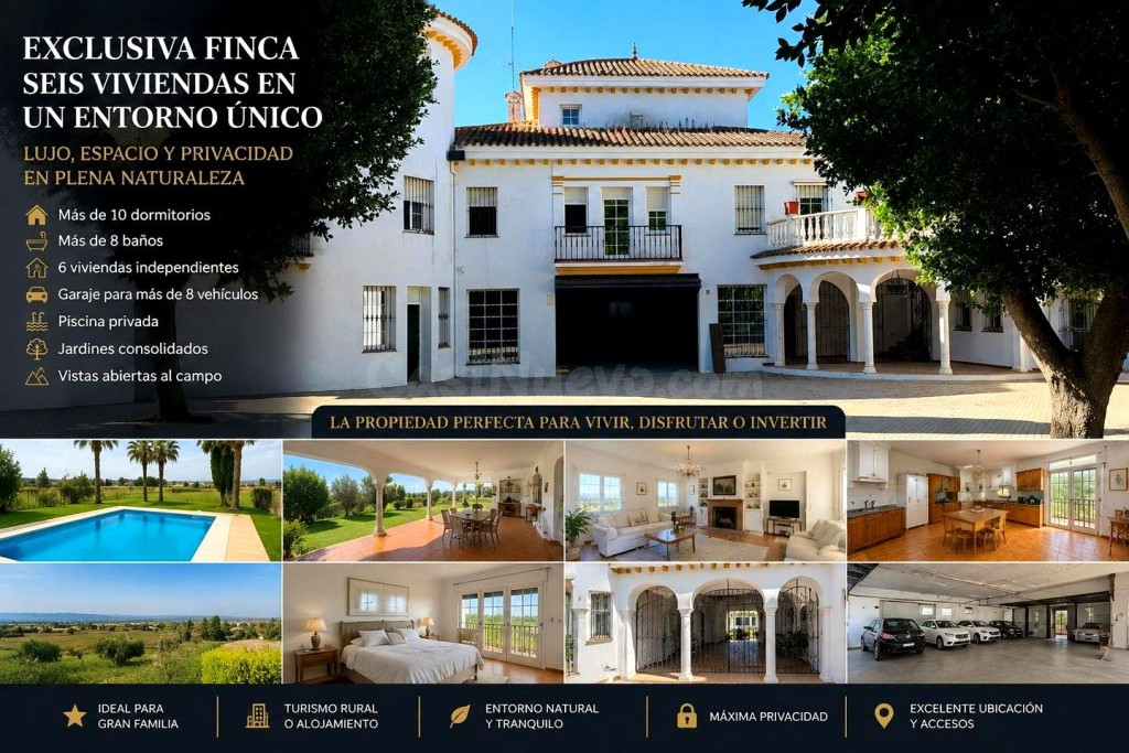 ESPECTACULAR FINCA CON 6 VIVIENDAS, PISCINA, AMPLIOS JARDINES Y VISTAS AL CAMPO (ALJARAQUE)
