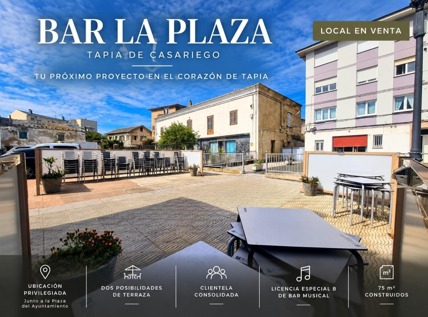 BAR LA PLAZA · LOCAL HOSTELERO EN VENTA EN PLENO CENTRO DE TAPIA DE CASARIEGO
