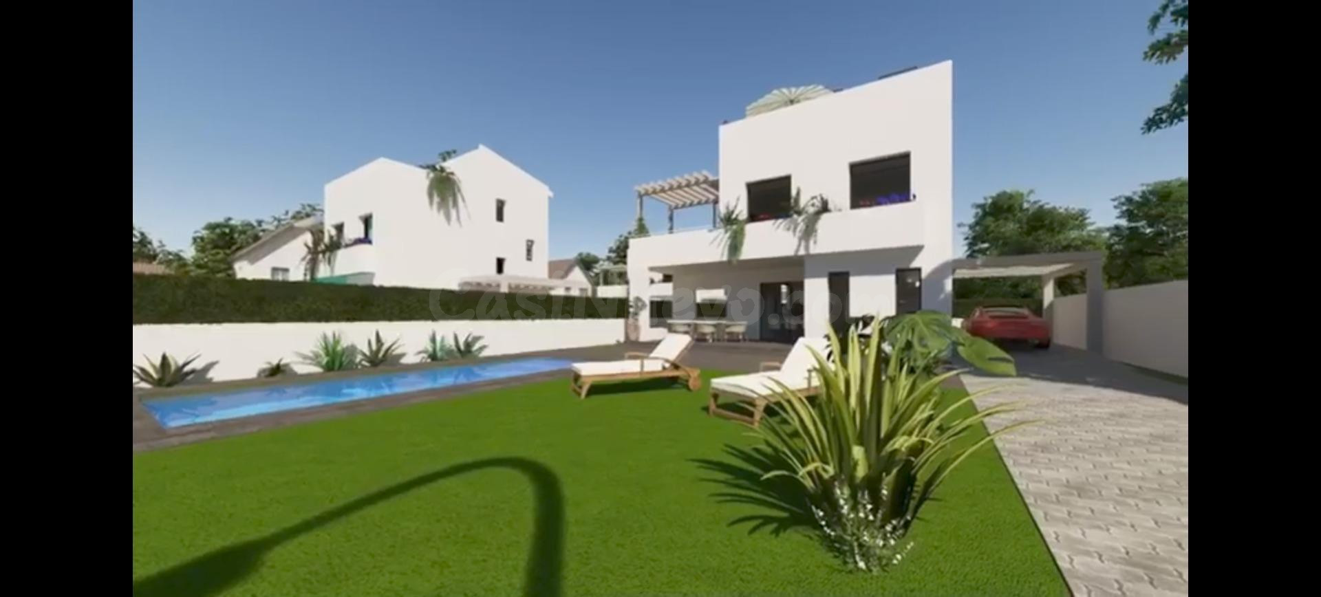 Chalet con 3 habitaciones, jardín, piscina, buhardilla y ter