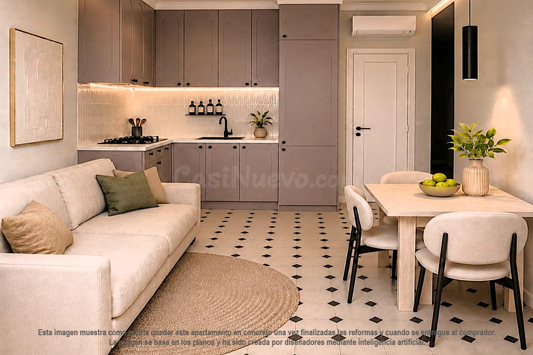 Estudio céntrico, luminoso y renovado con estilo (41,3 m2 – 