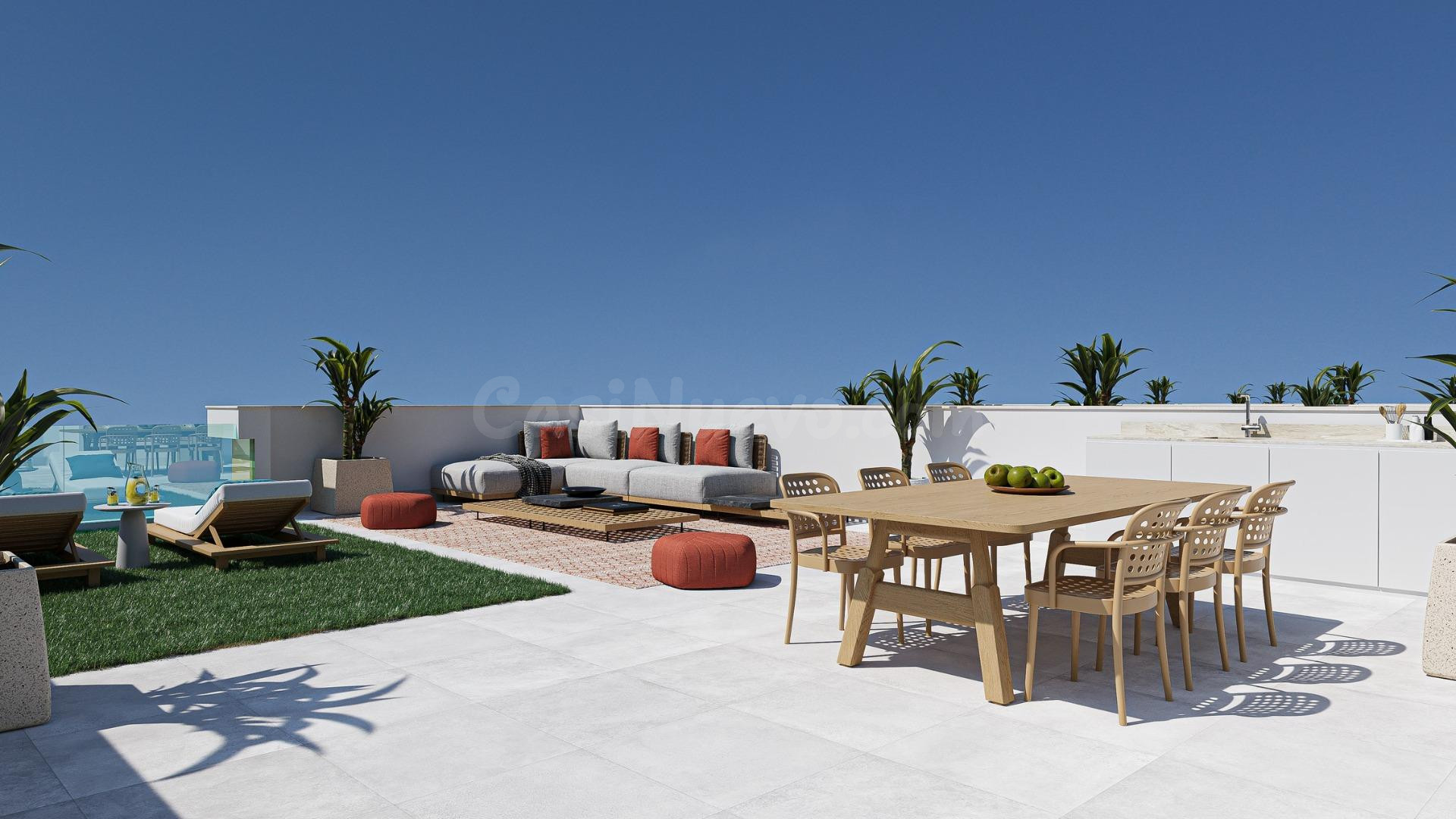 Modernas villas en planta baja con piscina privada y soláriu