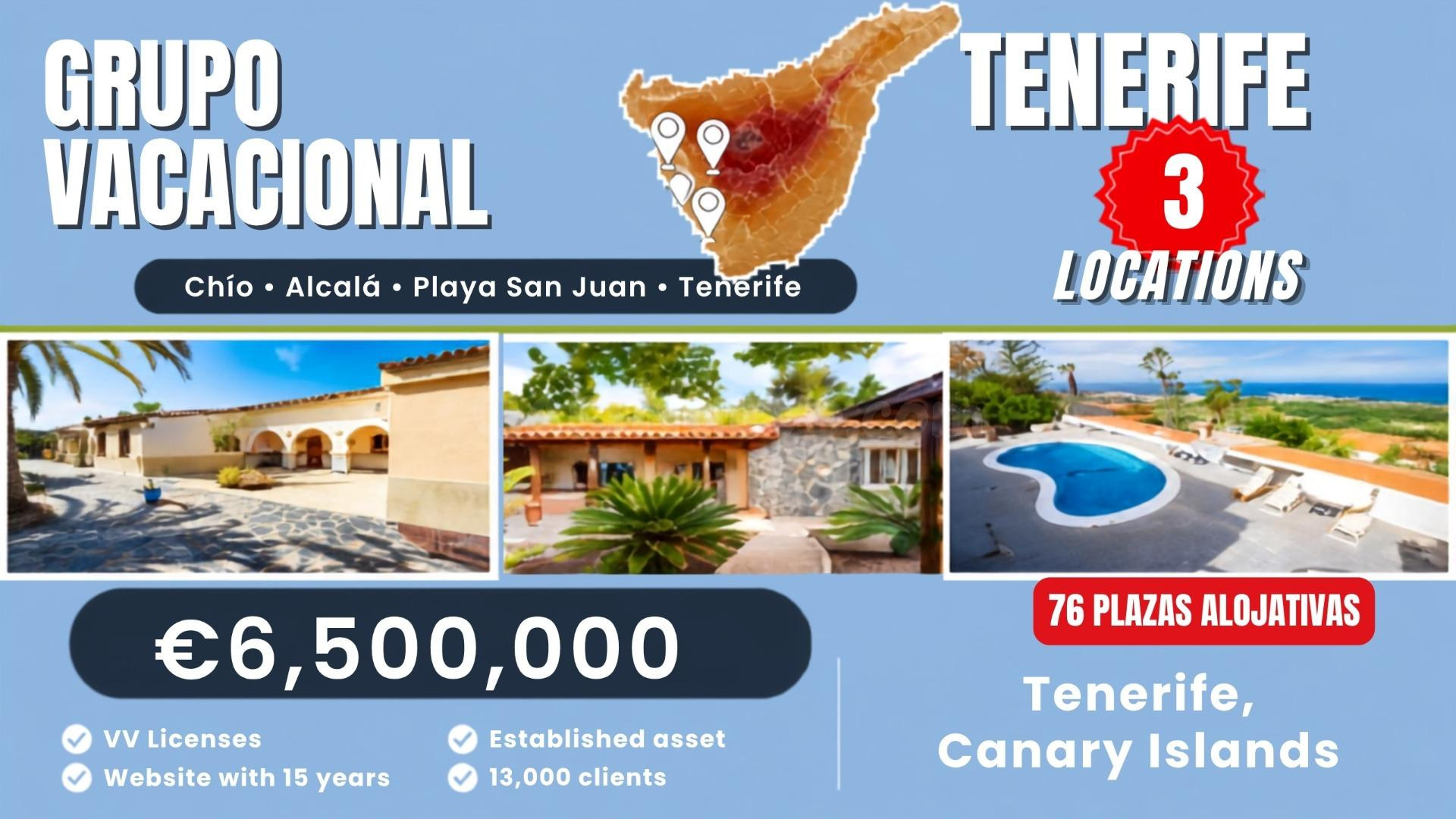 GRUPO VACACIONAL CON TRES ubicaciones, LICENCIAS, PAGINA WEB