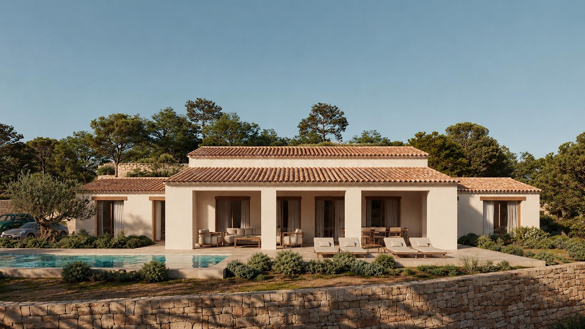 Villa mediterránea de nueva construcción en una amplia parce