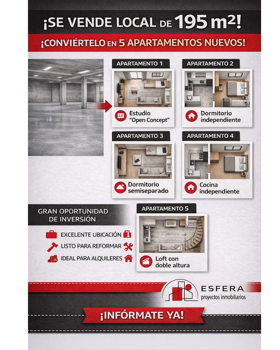 LOCAL DE 78 y 112 m2. Venta en conjunto o por separado