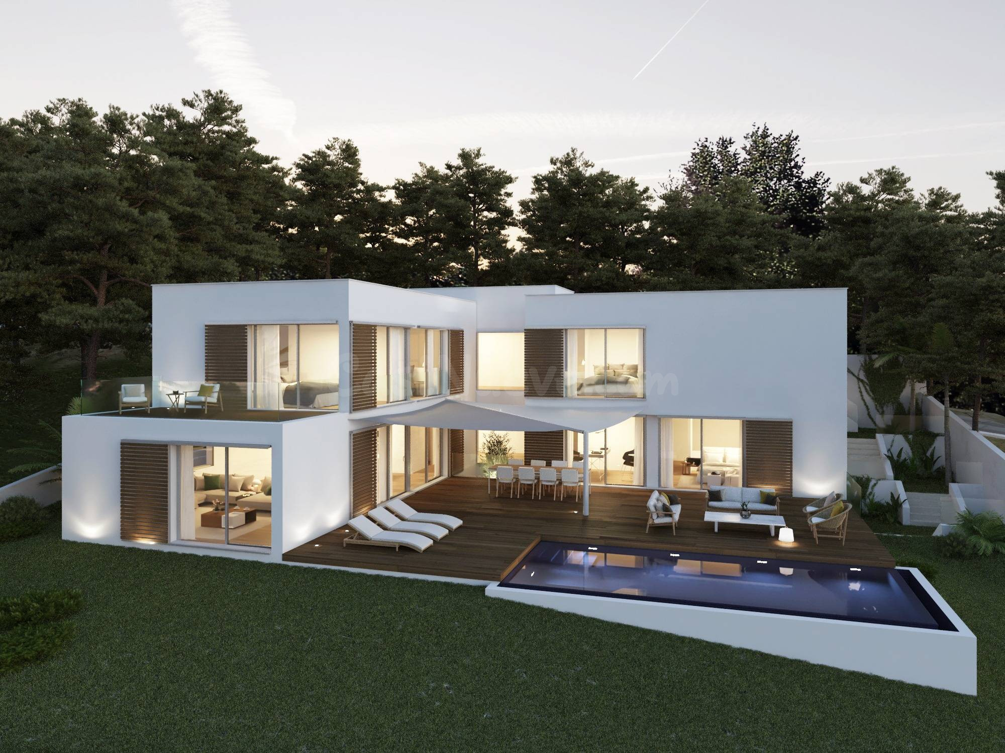 Solar con proyecto de villa contemporánea y vistas al mar en