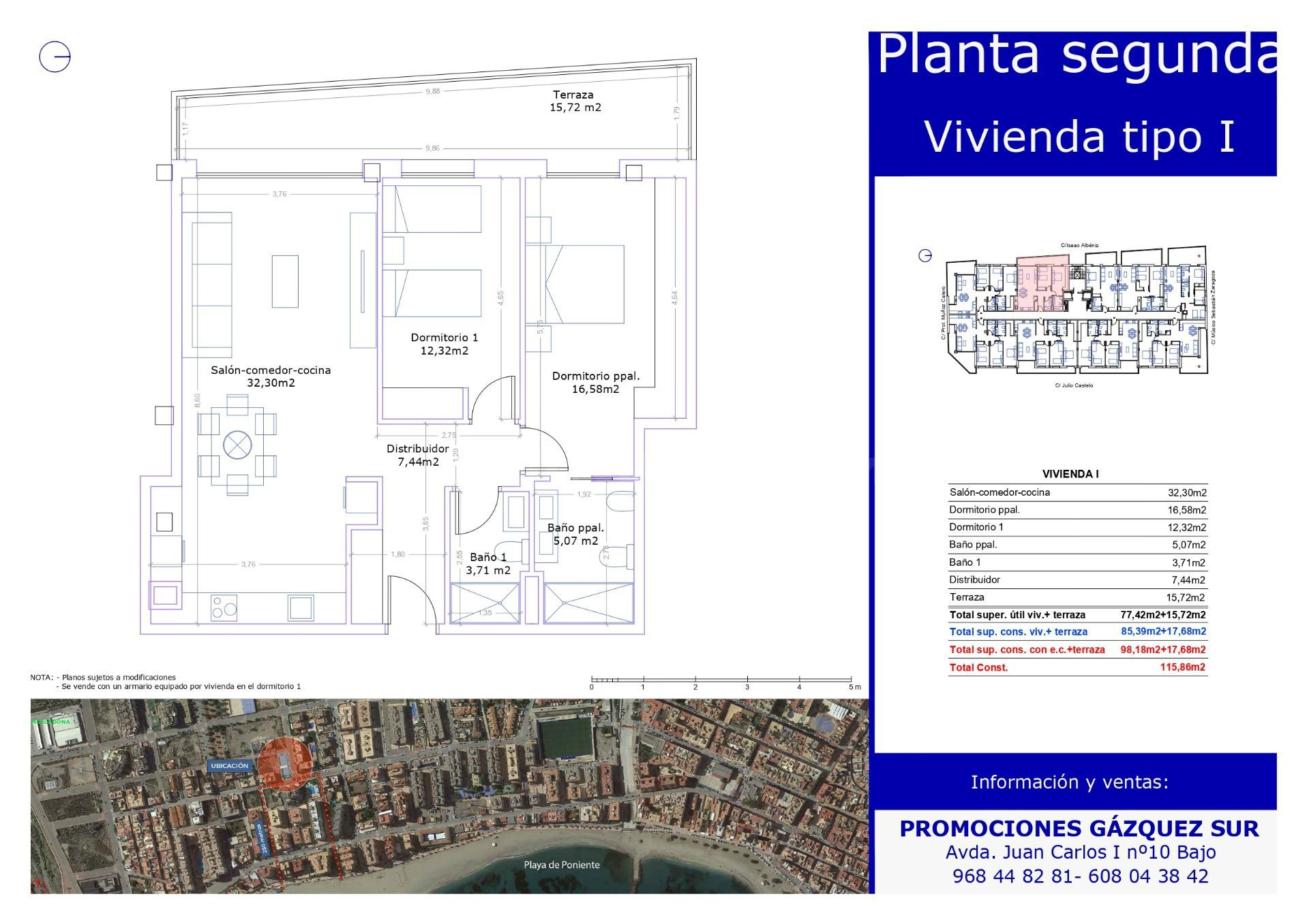 Apartamento nuevo 2 dormitorios a 250 m del mar con terraza 