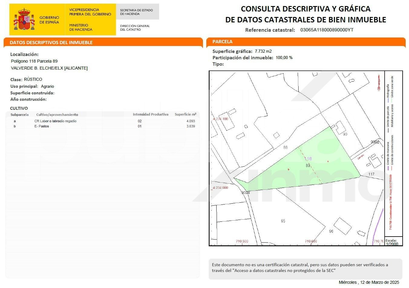 Venta de parcela Rustica en Valverde Bajo