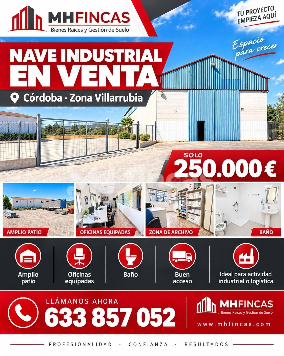 NAVE CON GRAN PARCELA, ACCESO PARA VEHÍCULOS Y SUMINISTRO TRIFÁSICO EN VILLARRUBIA – CÓRDOBA