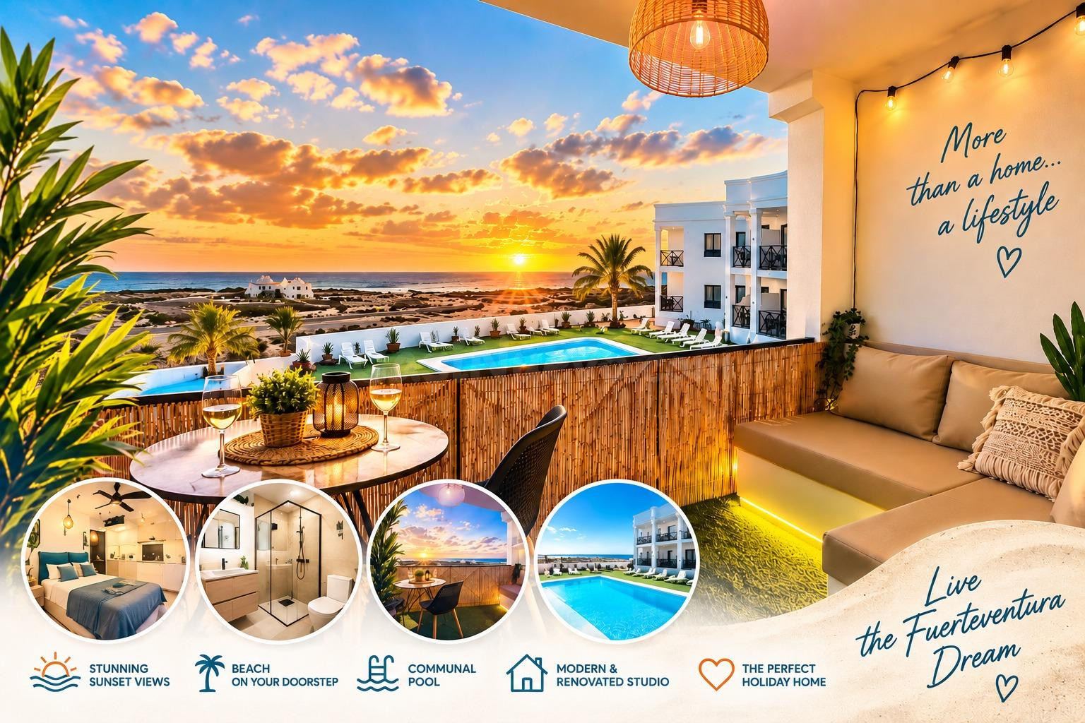 Estudio reformado con terraza privada, vistas al mar y puestas de sol – Los Lagos, El Cotillo