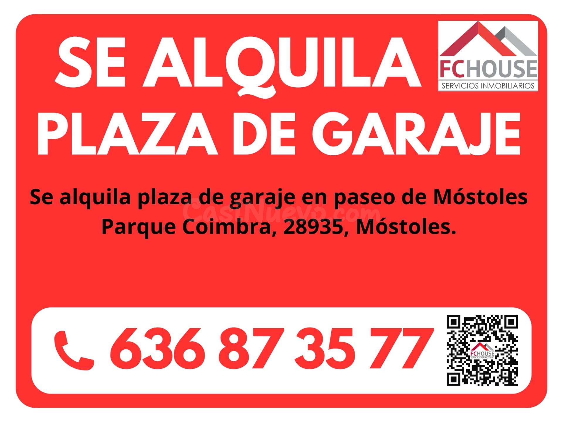 SE ALQUILA PLAZA DE GARAJE - PARQUE COIMBRA