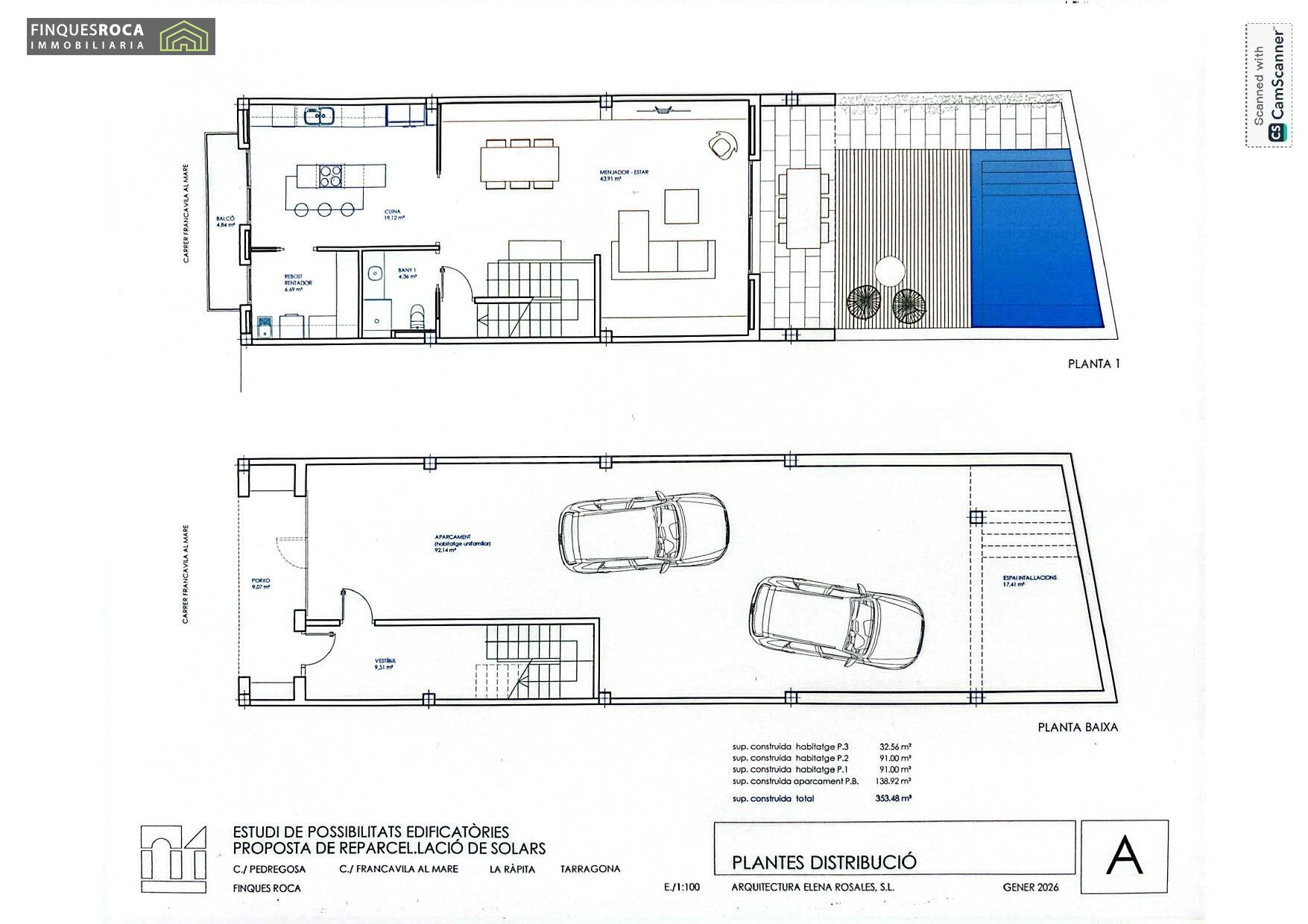Solar urbano de 353 m2 de Techo, y 148m2 de Solar, para vivienda unifamiliar adosada, con piscina privada, en Sant Carles de la Ràpita