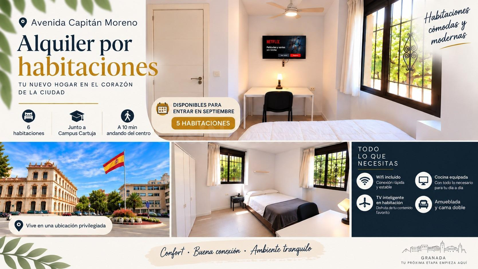 ALQUILER DE habitaciones – CAPITÁN MORENO, GRANADA.