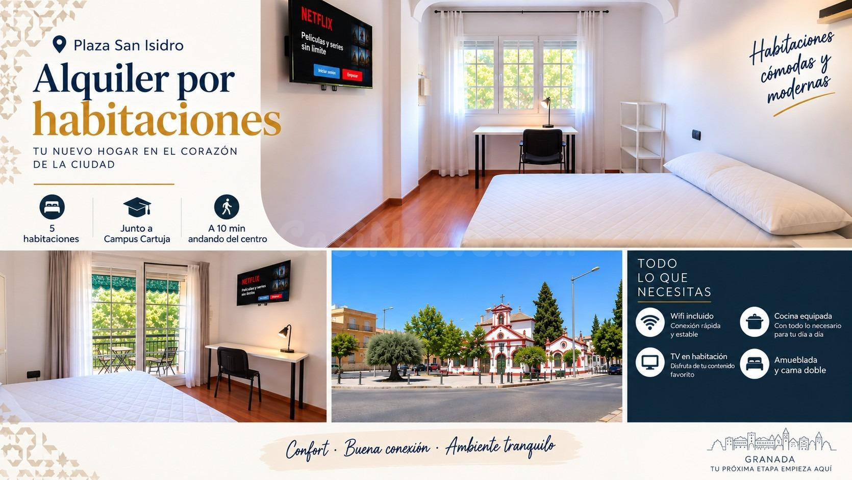 ALQUILER DE habitaciones – PLAZA DE SAN ISIDRO, GRANADA.