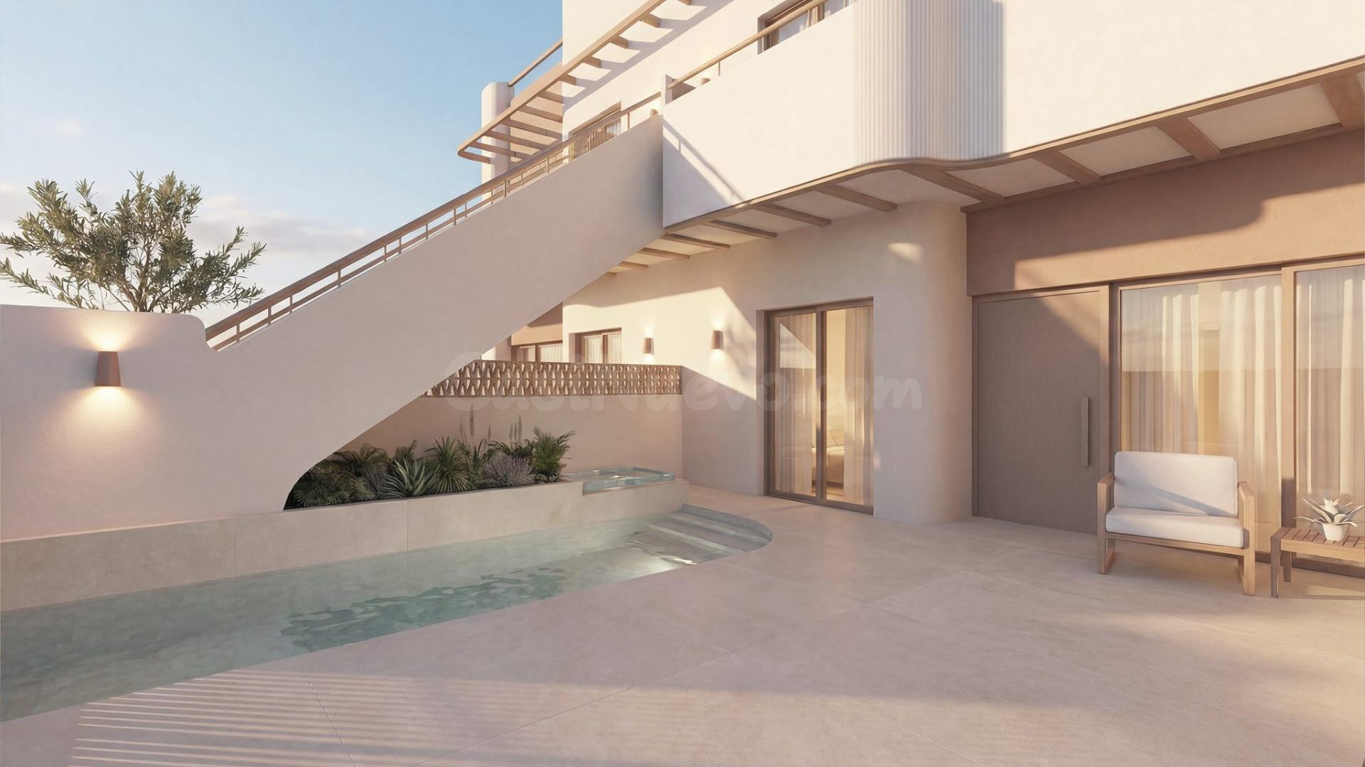 Bungalow de planta baja de 2 dormitorios con piscina privada a la venta en Pilar de la Horadada