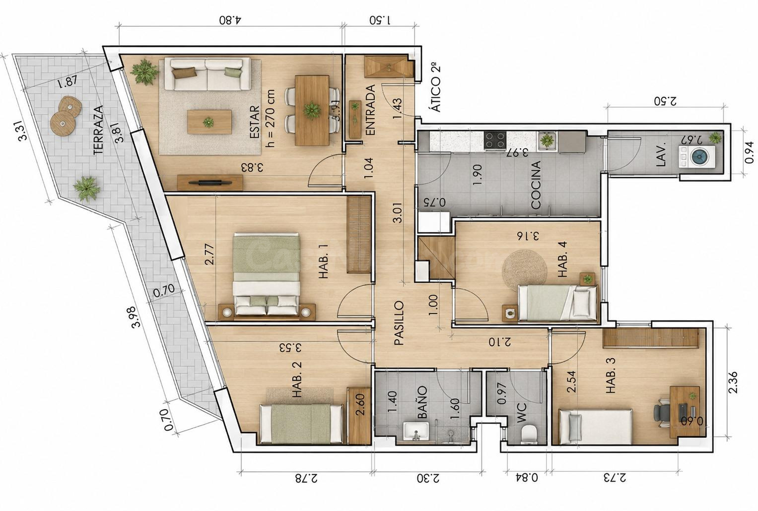 Ático con terraza y vistas despejadas | Orientación Mar | 4 habitaciones | Baño y Aseo | Mucha luz.