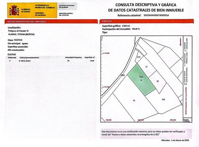 Oportunidad de Inversión en Terreno Rural en Totana, El Pareton