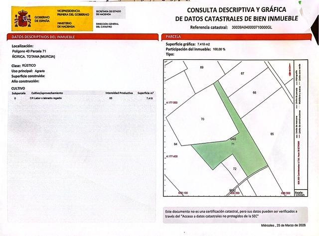 Oportunidad de Inversión en Terreno Rural en La Ñorica, Totana