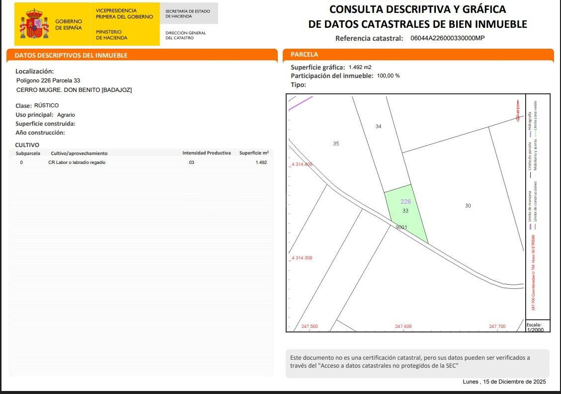 PARCELA RÚSTICA EN VENTA EN CARRETERA DE MENGABRIL