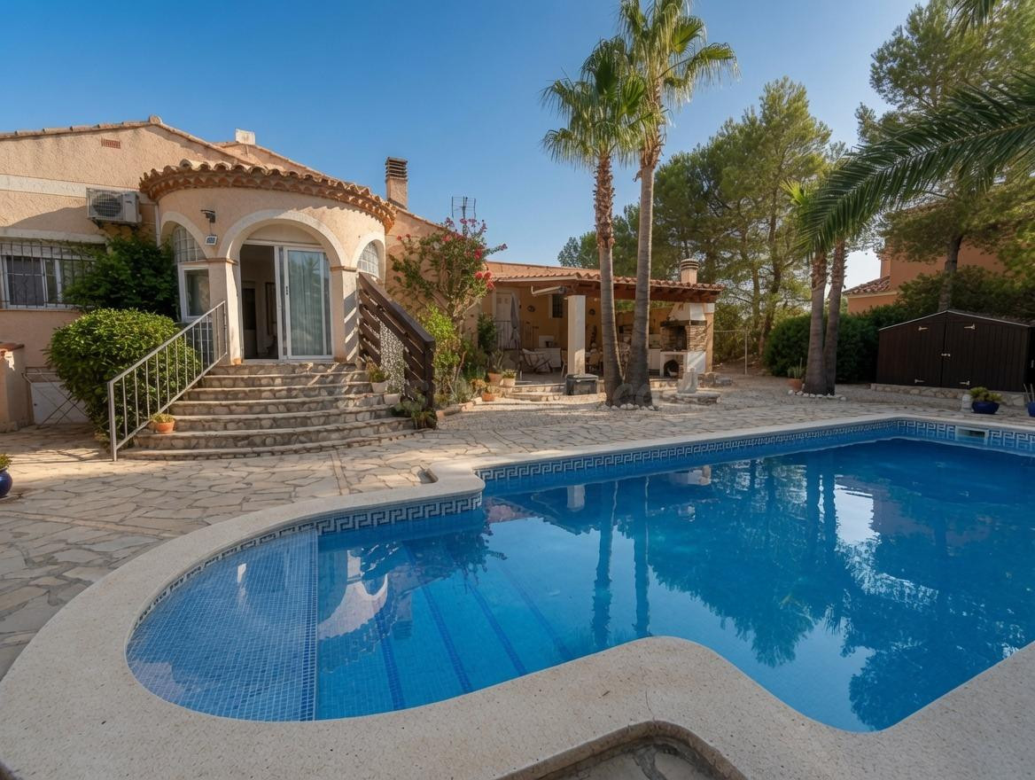 Encantadora villa mediterránea con piscina en medio de la naturaleza y cerca de la playa