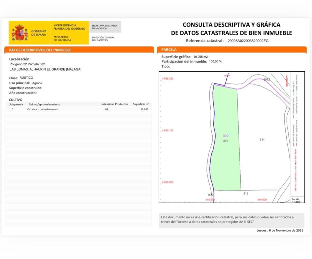 FINCA RÚSTICA DE 10.055 m2 EN LAS LOMAS – ALHAURÍN EL GRANDE