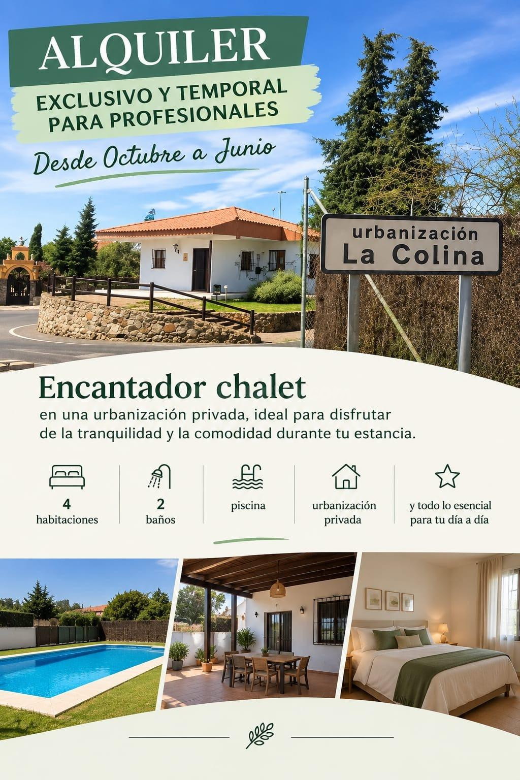 ALQUILER EXCLUSIVO Y TEMPORAL PARA PROFESIONALES · DE OCTUBRE A JUNIO (Castilblanco de los Arroyos)