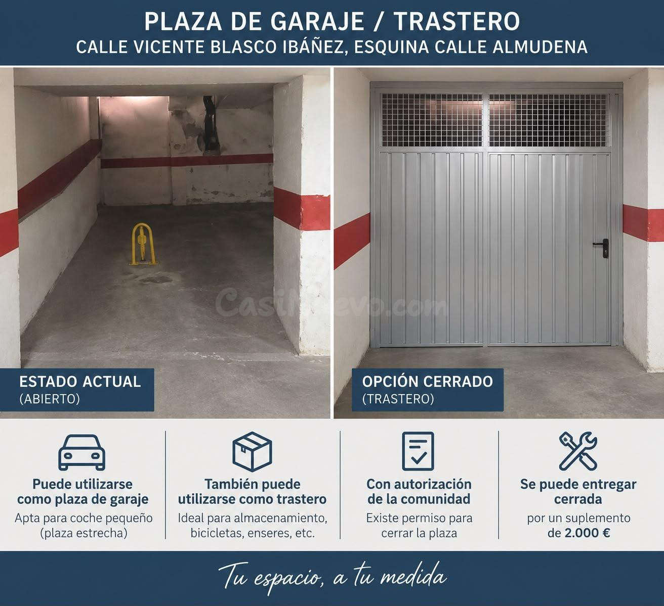 SE VENDE PLAZA DE GARAJE / TRASTERO EN CALLE VICENTE BLASCO IBANEZ ESQ. CALLE ALMUDENA
